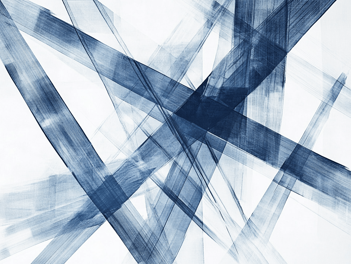 Minimalist line drawing of two overlapping geometric grids creating a new pattern at their intersection